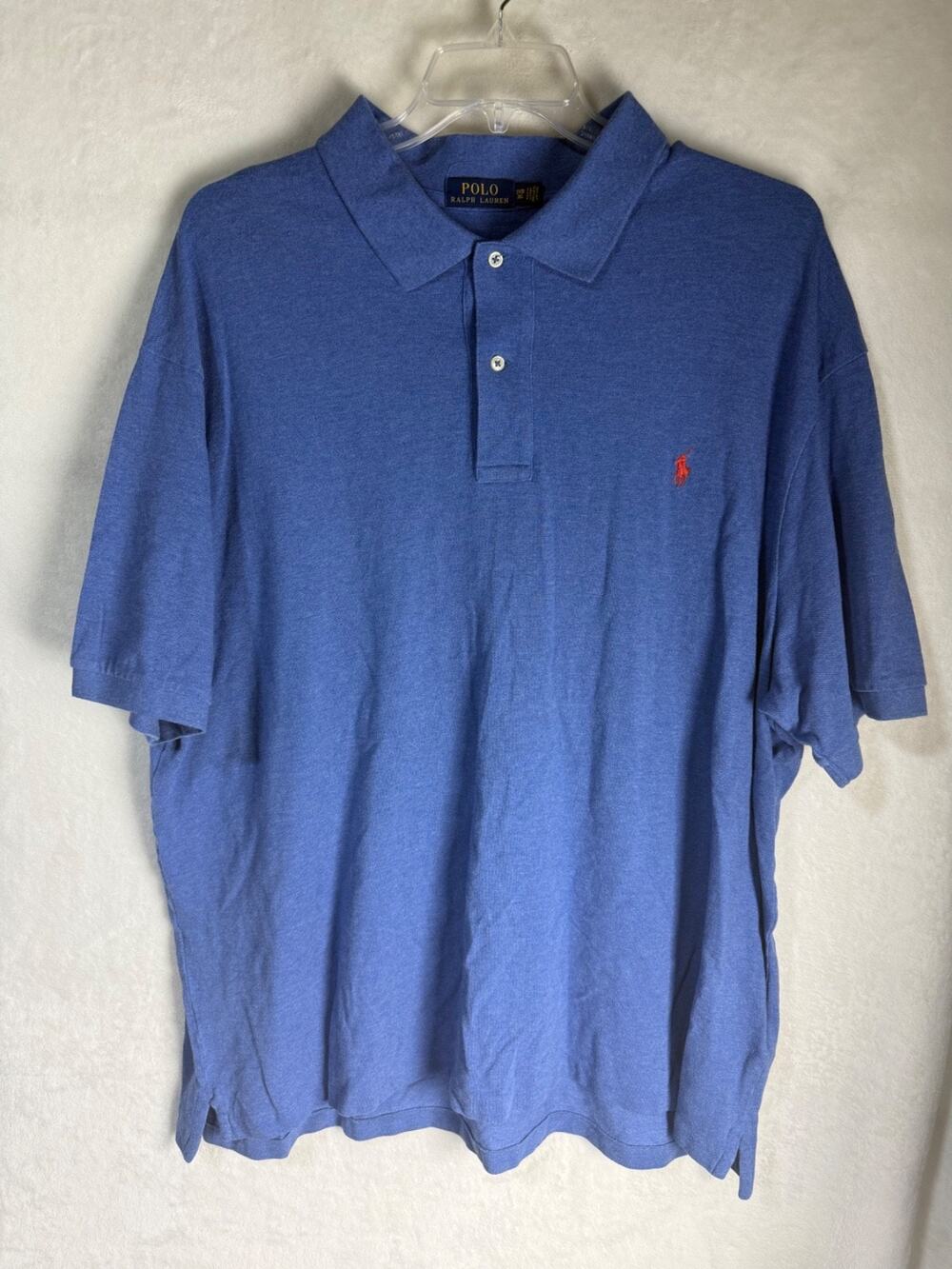 Polo Ralph Lauren Classic Blue Polo Shirt Red Logo Size 3XB 100% Cotton